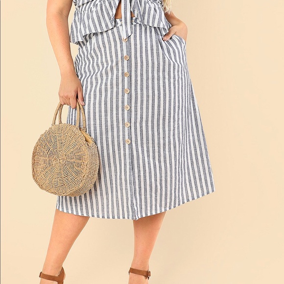 •NWT•1X-3X•SO CHIC•Striped A-line ButtonDetail Skirt•NEW• - Picture 2 of 8